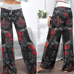 Butterfly Skull Heart Thorns Women's High-waisted Wide Leg Pants