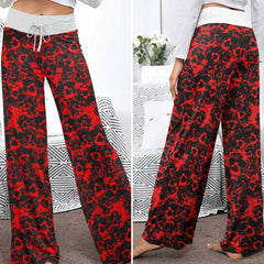 Red Skull Pattern Women's High-waisted Wide Leg Pants