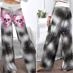 Pink Skull Art Women's High-waisted Wide Leg Pants