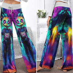 Colorful Nightamre Artwork Women's High-waisted Wide Leg Pants