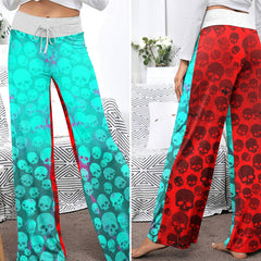 Red Velvet Skull Parade Women's High-waisted Wide Leg Pants