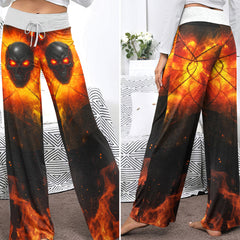 Chained Fury Skull Women's High-waisted Wide Leg Pants