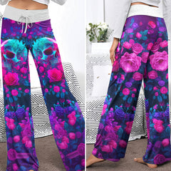 Neon Galaxy Skull Rose Women's High-waisted Wide Leg Pants