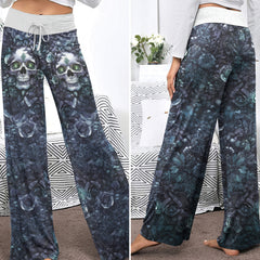 Dark Skull Rose Art Women's High-waisted Wide Leg Pants
