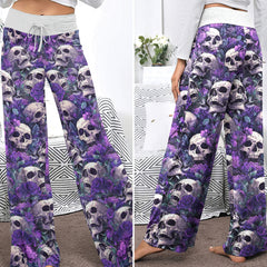 Violet Gothic Skull Garden Women's High-waisted Wide Leg Pants