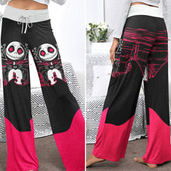 Pink Couple Art Women's High-waisted Wide Leg Pants