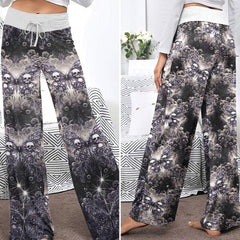 Celestial Gothic Skull Butterfly Women's High-waisted Wide Leg Pants