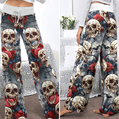 Roses & Remains Skull Women's High-waisted Wide Leg Pants