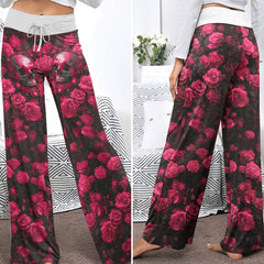 Pink Skull Rose Artwork Women's High-waisted Wide Leg Pants