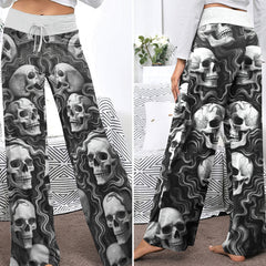 Skull Flow Pattern Women's High-waisted Wide Leg Pants