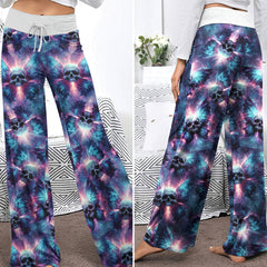 Galaxy Skull Butterfly Pattern Women's High-waisted Wide Leg Pants