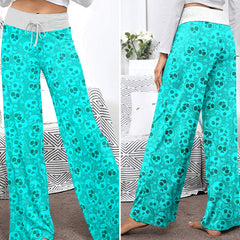 Electric Cyan Skull Pop Women's High-waisted Wide Leg Pants