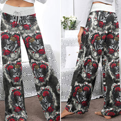 Couple Skeleton Gothic Pattern Women's High-waisted Wide Leg Pants