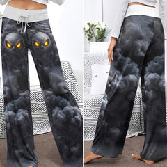 Shadow Grin Skull Women's High-waisted Wide Leg Pants