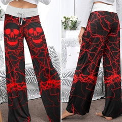 Red Hellfire Skull Requiem Women's High-waisted Wide Leg Pants