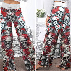 Gothic Skull Red Garden Women's High-waisted Wide Leg Pants