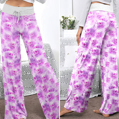 Pink Skull Cloud Pattern Women's High-waisted Wide Leg Pants
