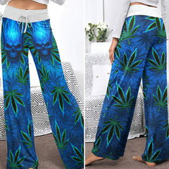 Flaming Skull Leaf Women's High-waisted Wide Leg Pants