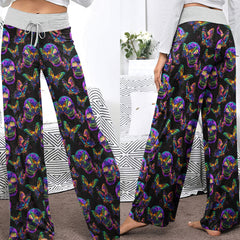 Abstract Skull Butterfly Women's High-waisted Wide Leg Pants