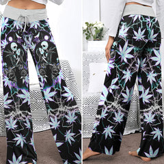 Holographic Couple Skeleton Women's High-waisted Wide Leg Pants