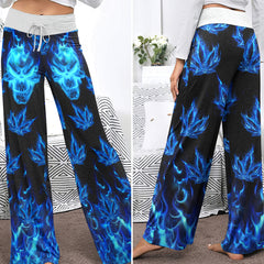 Blue Flaming Skull Women's High-waisted Wide Leg Pants