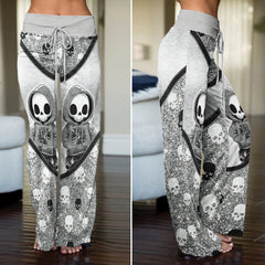 Skeleton Metal Glitter Art Women's High-waisted Wide Leg Pants