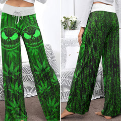 Green Code Skelly Women's High-waisted Wide Leg Pants
