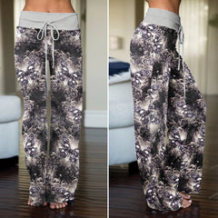 Galaxy Buterfly Skull Pattern Women's High-waisted Wide Leg Pants