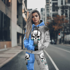 Women Hoodie and Leggings, Blue Streak Skull Outwear Pants Outfit