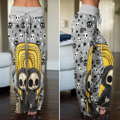 Yellow Grim Reaper Art Women's High-waisted Wide Leg Pants