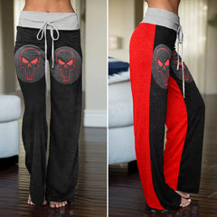 Crimson Gaze Skull Women's High-waisted Wide Leg Pants