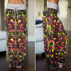Skull Inferno Bloom Women's High-waisted Wide Leg Pants