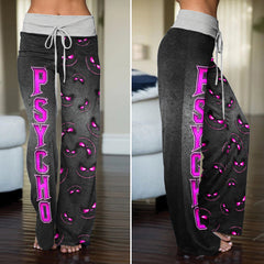 Stitched Violet Skull Pattern Women's High-waisted Wide Leg Pants