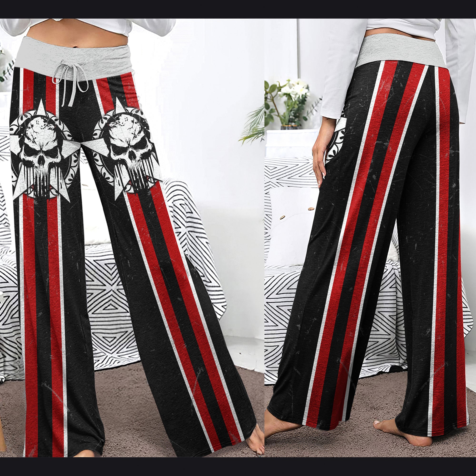 Skull Gocthic Art Women's High-waisted Wide Leg Pants | Wonder Skull