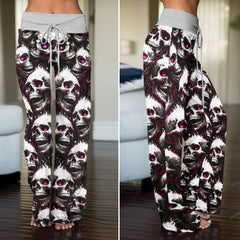 Fiery Skull Pink Eyes Women's High-waisted Wide Leg Pants