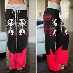 Pink Couple Art Women's High-waisted Wide Leg Pants