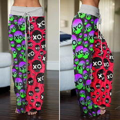 Comic Electric Skull Pattern Women's High-waisted Wide Leg Pants