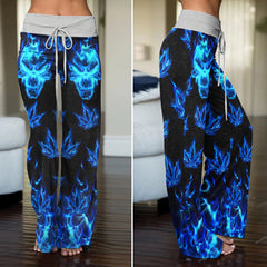 Blue Flaming Skull Women's High-waisted Wide Leg Pants