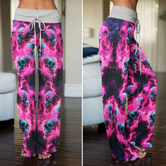 Pink Skull Flaming Women's High-waisted Wide Leg Pants