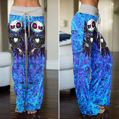 Blue Abstract Skeleton Women's High-waisted Wide Leg Pants