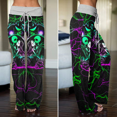 Green Couple Moon Women's High-waisted Wide Leg Pants