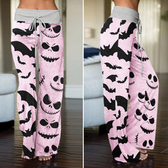 Blush & Bats Pattern Women's High-waisted Wide Leg Pants