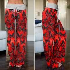 Red Butterfly Skull Gothic Women's High-waisted Wide Leg Pants