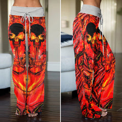 Volcanic Skull Art Women's High-waisted Wide Leg Pants