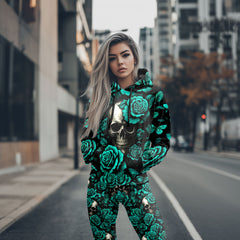 Women Hoodie and Leggings, Cyanide Bloom Skull Outwear Pants Outfit