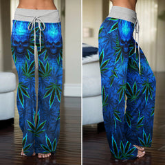 Flaming Skull Leaf Women's High-waisted Wide Leg Pants