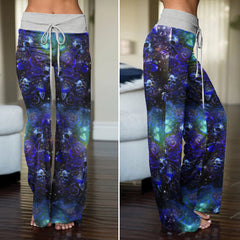 Purple Galaxy Skull Women's High-waisted Wide Leg Pants