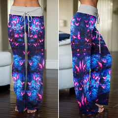 Neon Skull Butterfly Women's High-waisted Wide Leg Pants