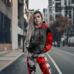 Women Hoodie and Leggings, Inferno Skull Camo Outwear Pants Outfit