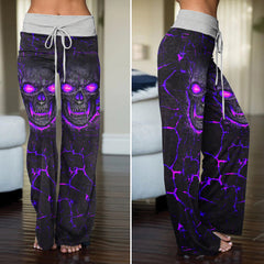 Purple Skull Lava Women's High-waisted Wide Leg Pants